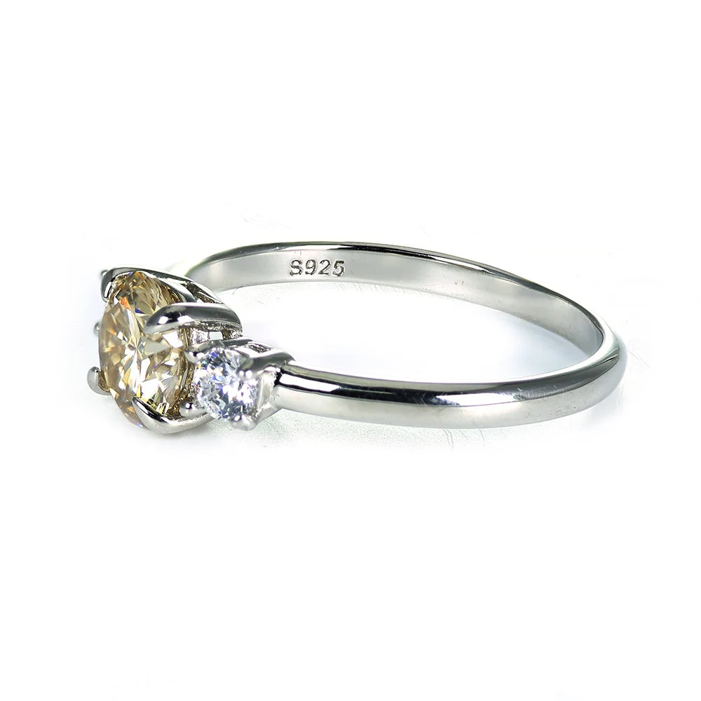 Luxyimagic 1.2CT Champagne Moissanite Set Ring for Women Real 925 Sterling Silver Jewelry