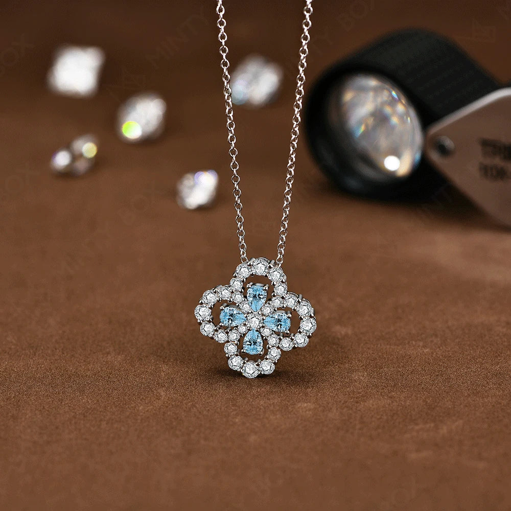 Glimora S925 Silver Moissanite Diamond Loop Full Motif Pendant Clover Diamond White Gold Necklaces