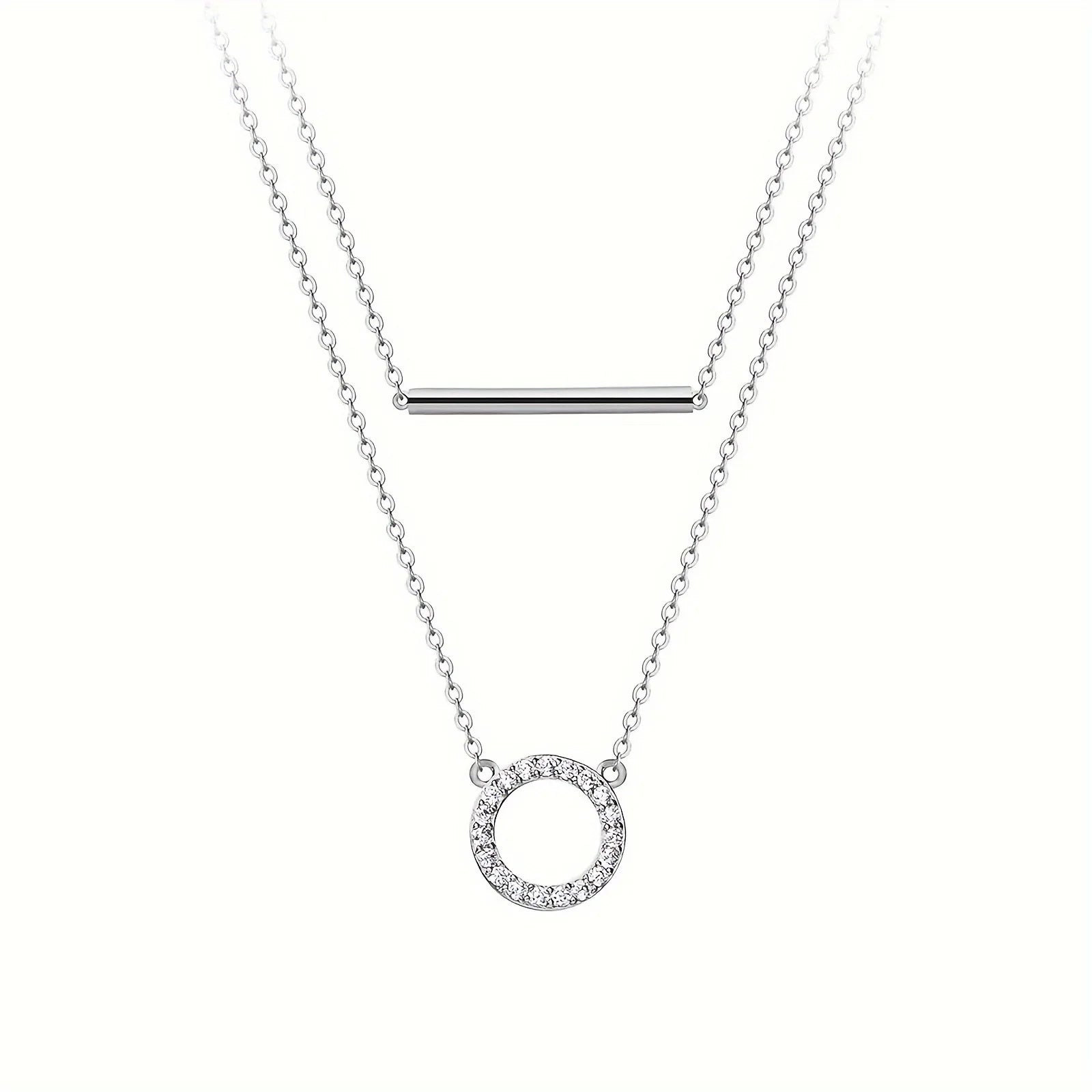 925 Sterling Silver & Moissanite Loop Pendant Necklace Double Layer