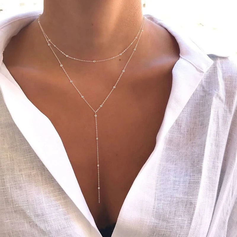Dainty Long Necklace 14k Gold Plated Y-Shaped Pendant Necklace Trendy