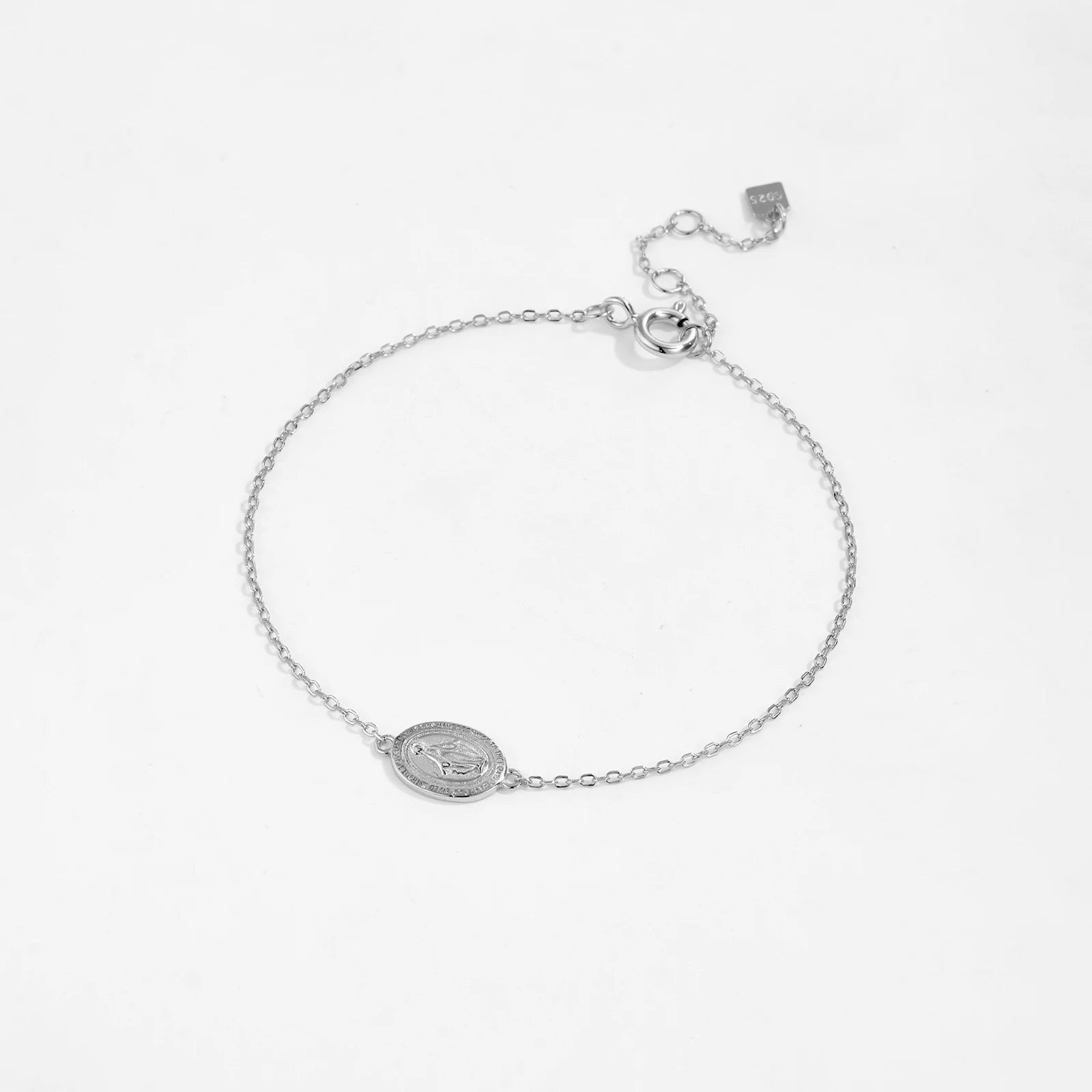 925 Sterling Silver Gold Virgin Mary Charm Chain Bracelet