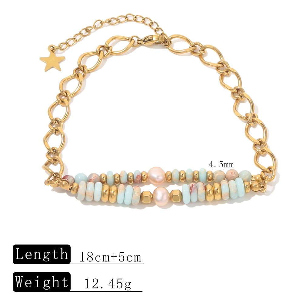 Stainless Steel Bohemian Style Natural Stone Imitation Pearl Bracelet