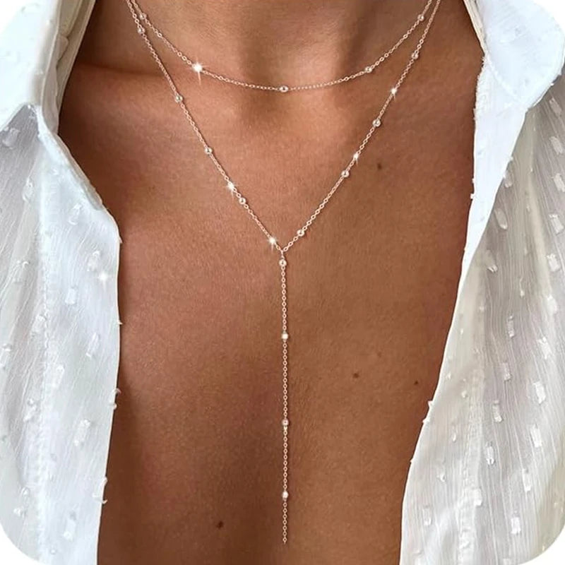 Dainty Long Necklace 14k Gold Plated Y-Shaped Pendant Necklace Trendy