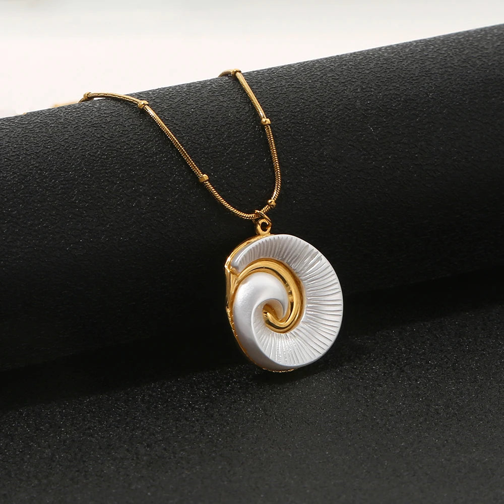 Stainless Steel Gold Spiral Necklace Pendant Jewelry Waterproof