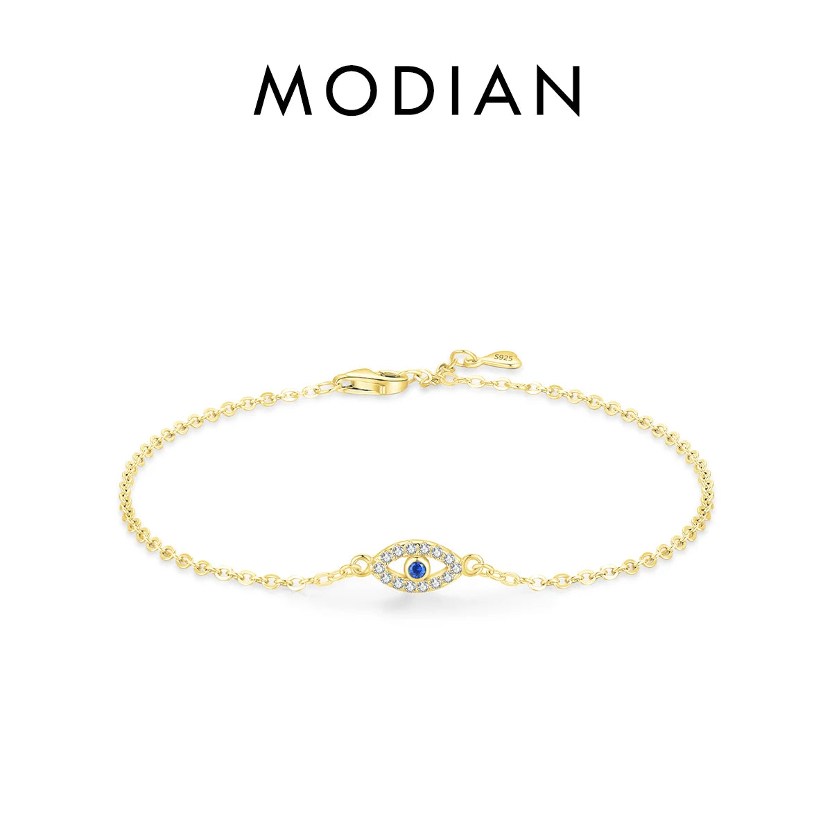 925 Sterling Silver Luxury Turquoise Blue Eyes Clear Cubic Zircon Crystal Link Chain Bracelet