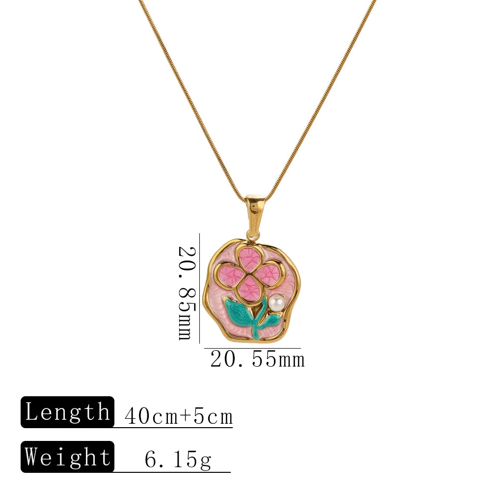 Minimalist Trendy Stainless Steel Flower Gold-Plated Pendant Necklaces
