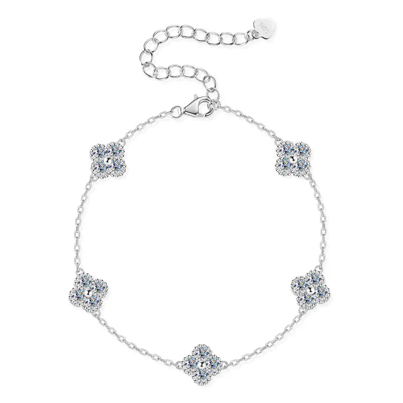 925 Silver Flower Clover Bracelet Moissanite 3mm - 18k Gold Plated
