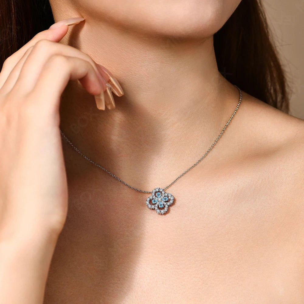 Glimora S925 Silver Moissanite Diamond Loop Full Motif Pendant Clover Diamond White Gold Necklaces