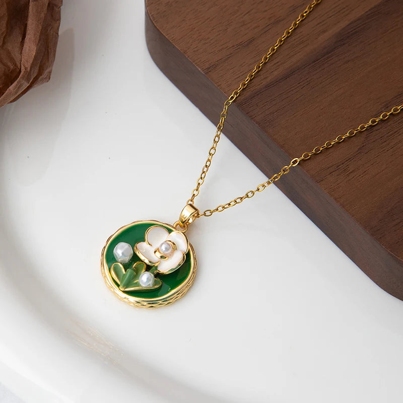 Stainless Steel Colorful Drop Oil Flower Heart Necklace