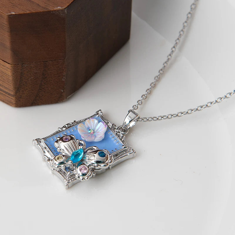 Stainless Steel Colorful Drop Oil Flower Heart Necklace