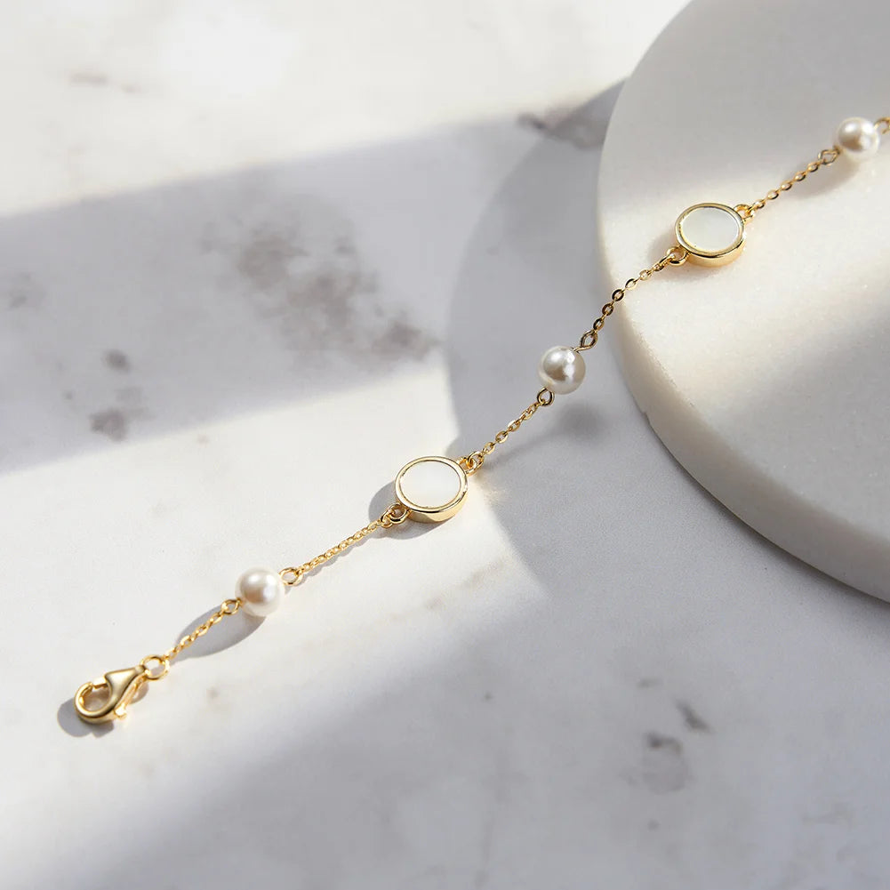 Glimora 14K Gold 925 Sterling Silver Shell Bracelet