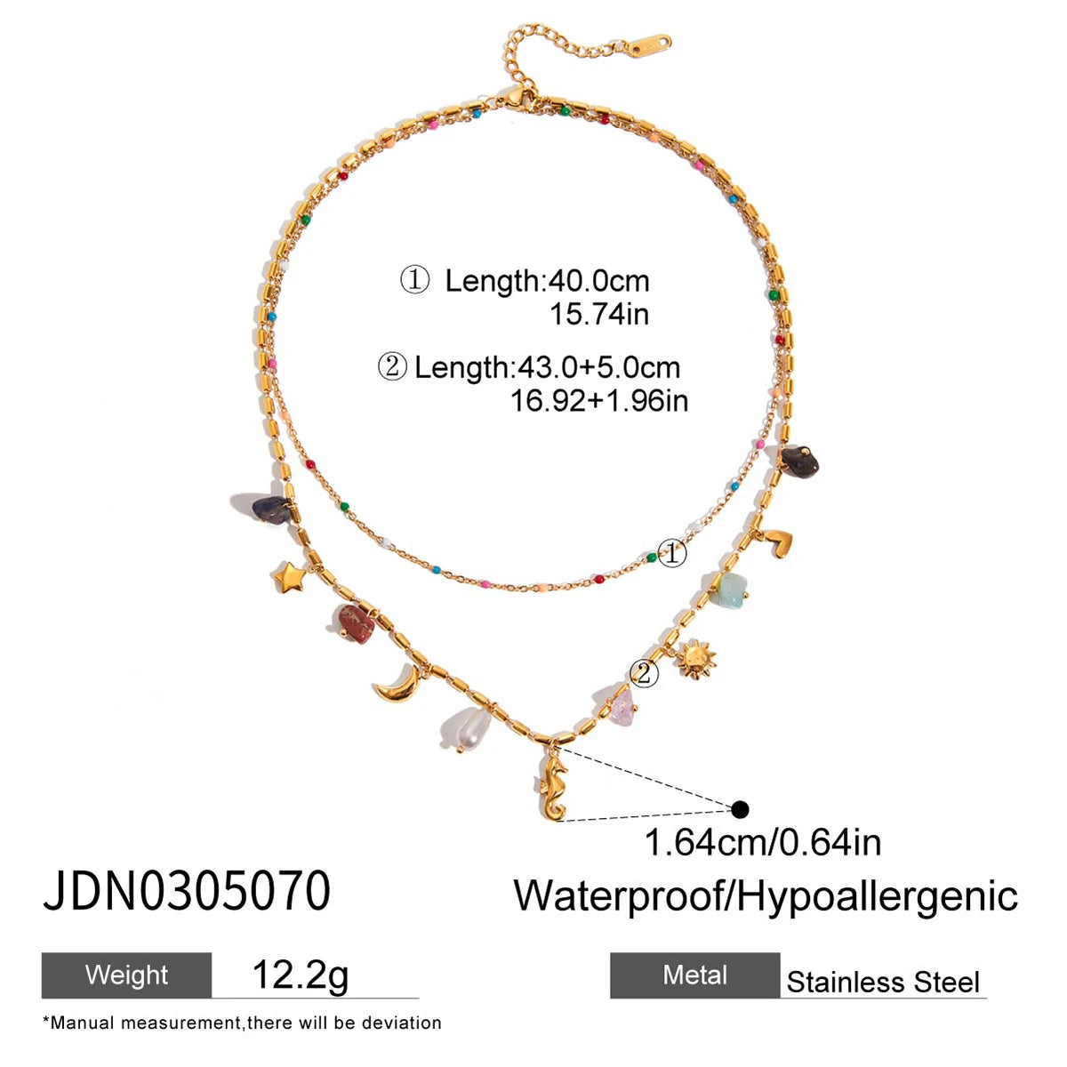 Vacation Style 18K Gold Color Plated Stainless Steel Natural Color Stone Pendant Necklace