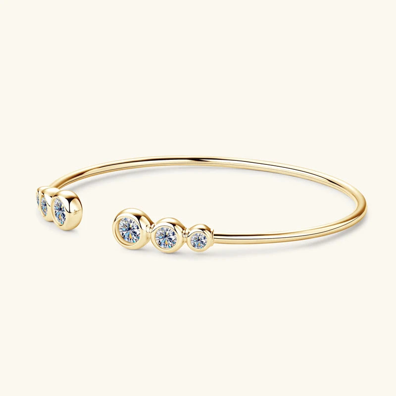 Simple Open Ended Bracelets Cuff Silver 925 D Color Moissanite Bracelet