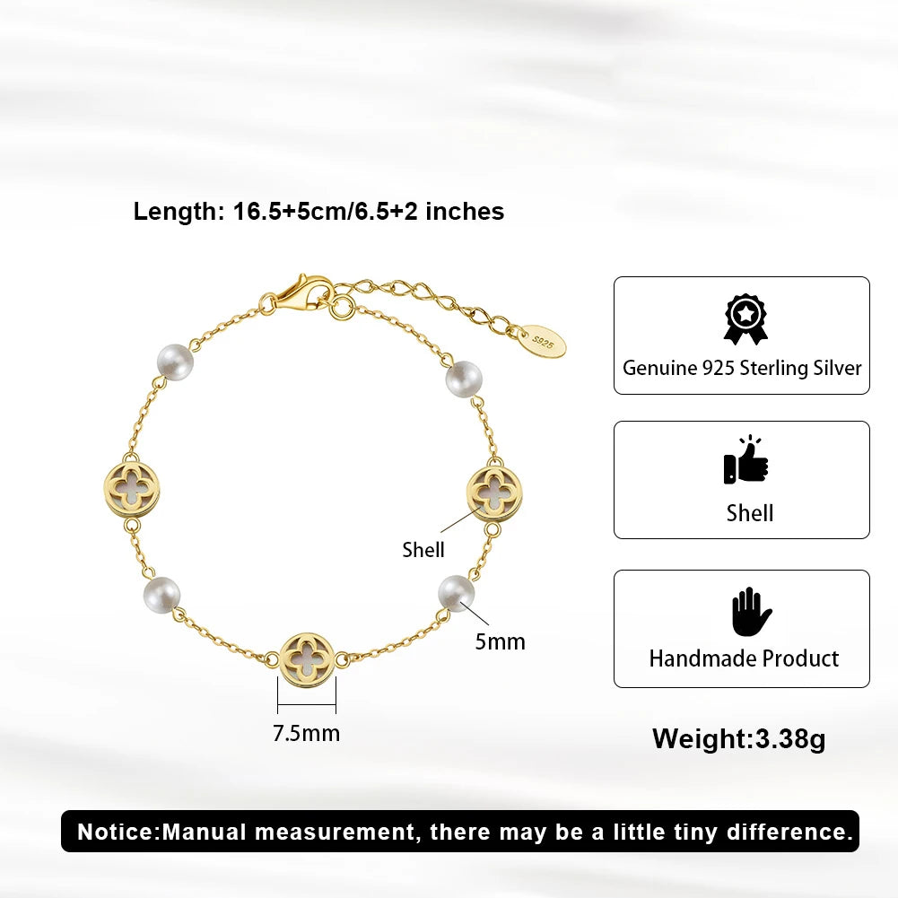 Glimora 14K Gold 925 Sterling Silver Shell Bracelet