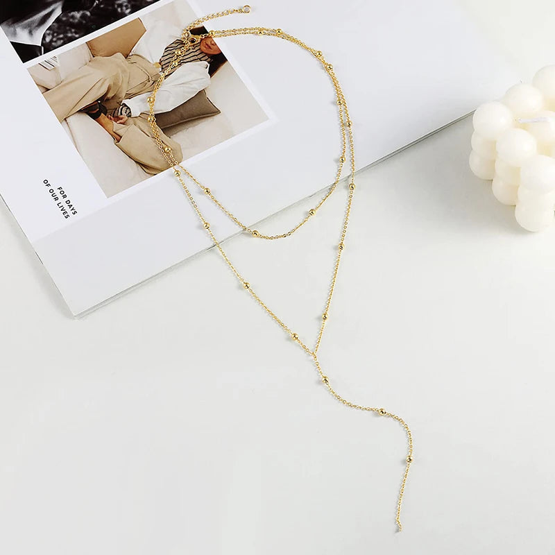 Dainty Long Necklace 14k Gold Plated Y-Shaped Pendant Necklace Trendy