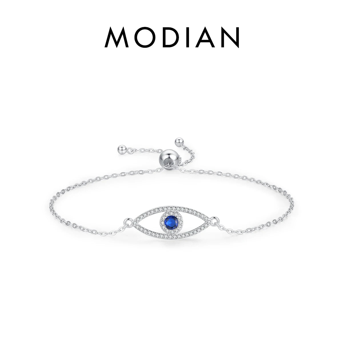 925 Sterling Silver Luxury Turquoise Blue Eyes Clear Cubic Zircon Crystal Link Chain Bracelet