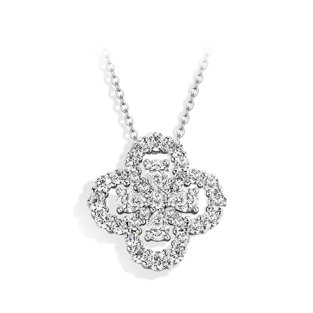Glimora S925 Silver Moissanite Diamond Loop Full Motif Pendant Clover Diamond White Gold Necklaces