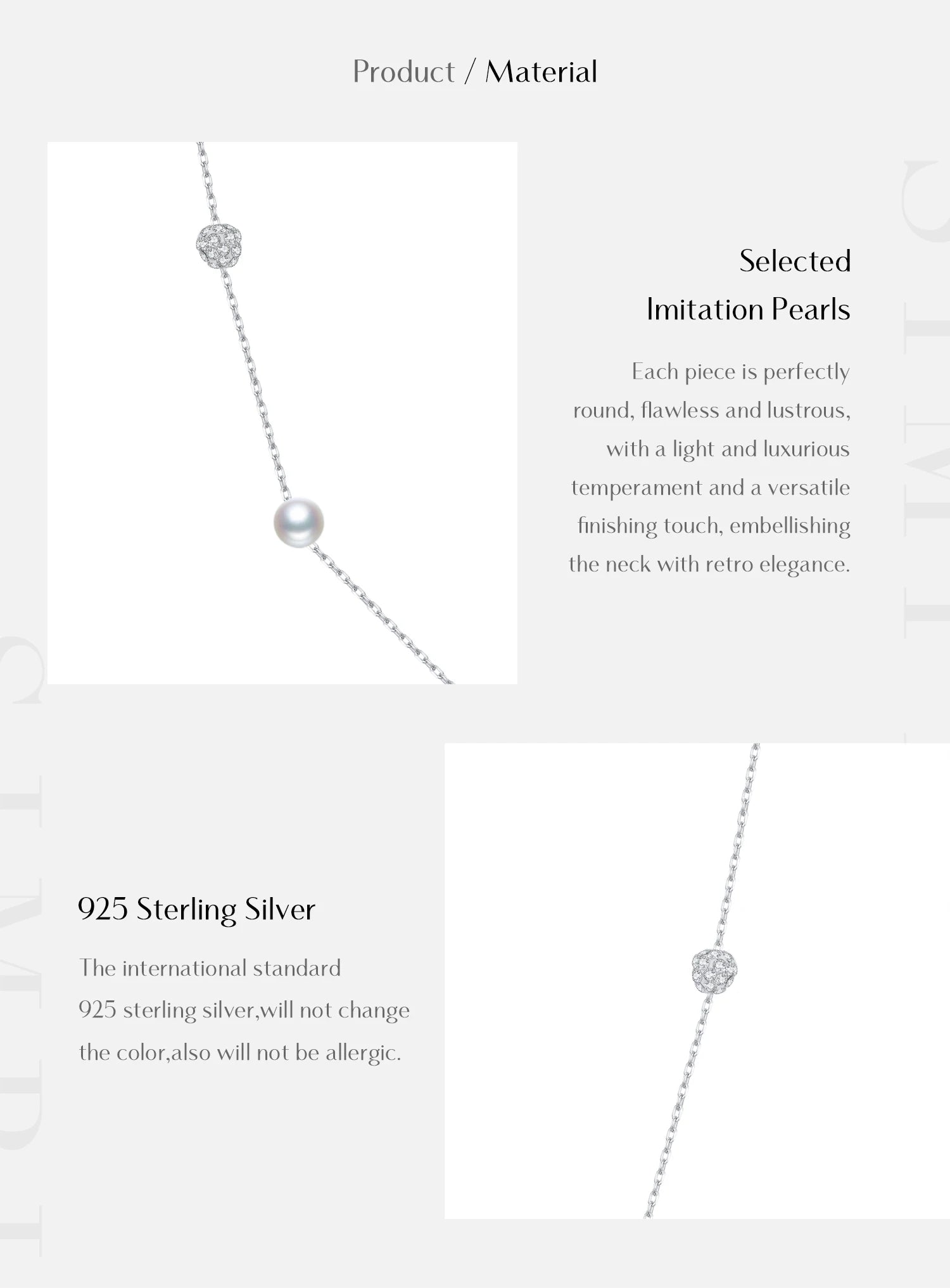 925 Sterling Silver Zircon Beads &Pearl Chain Necklaces