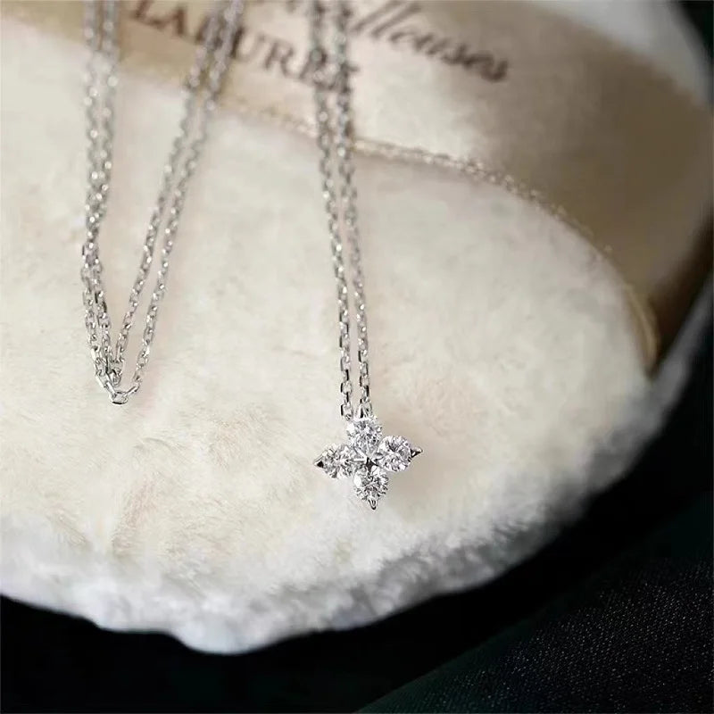 Glimora Lucky Clover Necklace Four Leaf Certified D0.40CT Moissanite Pendant