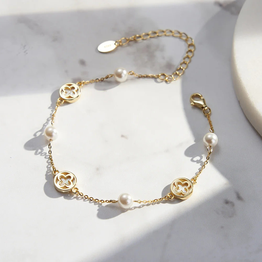 Glimora 14K Gold 925 Sterling Silver Shell Bracelet