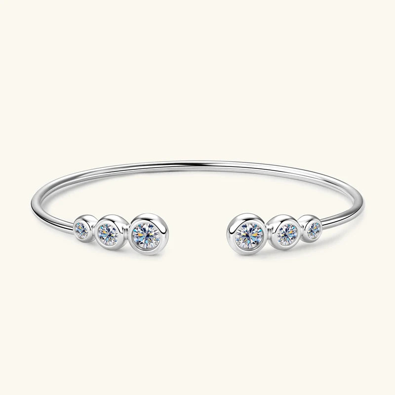 Simple Open Ended Bracelets Cuff Silver 925 D Color Moissanite Bracelet