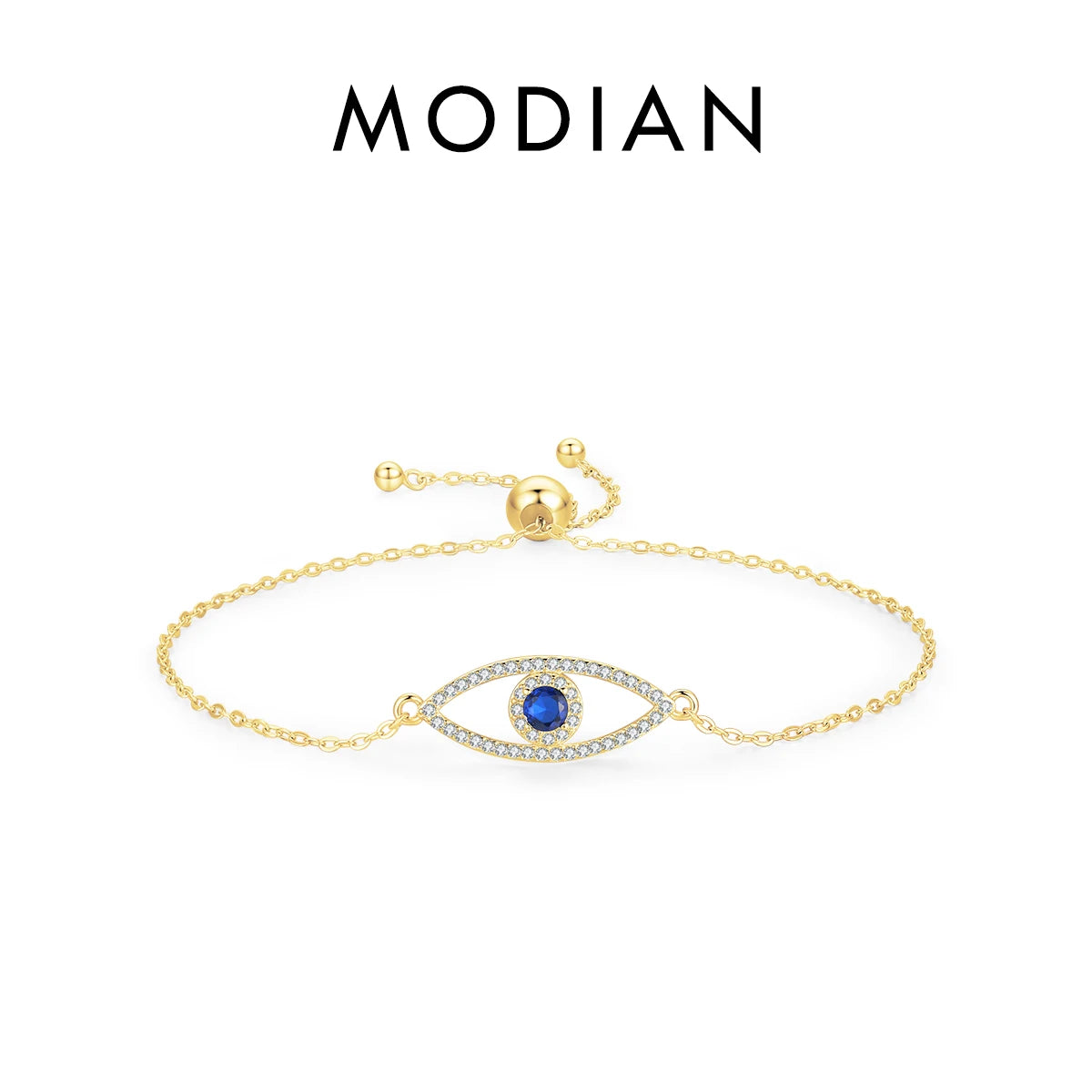 925 Sterling Silver Luxury Turquoise Blue Eyes Clear Cubic Zircon Crystal Link Chain Bracelet