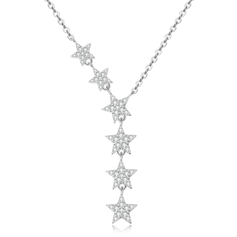 925 Sterling Silver D Color Moissanite Y Lariat 6 Star Pendant Necklace