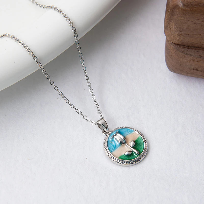Stainless Steel Colorful Drop Oil Flower Heart Necklace