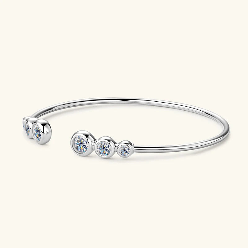 Simple Open Ended Bracelets Cuff Silver 925 D Color Moissanite Bracelet