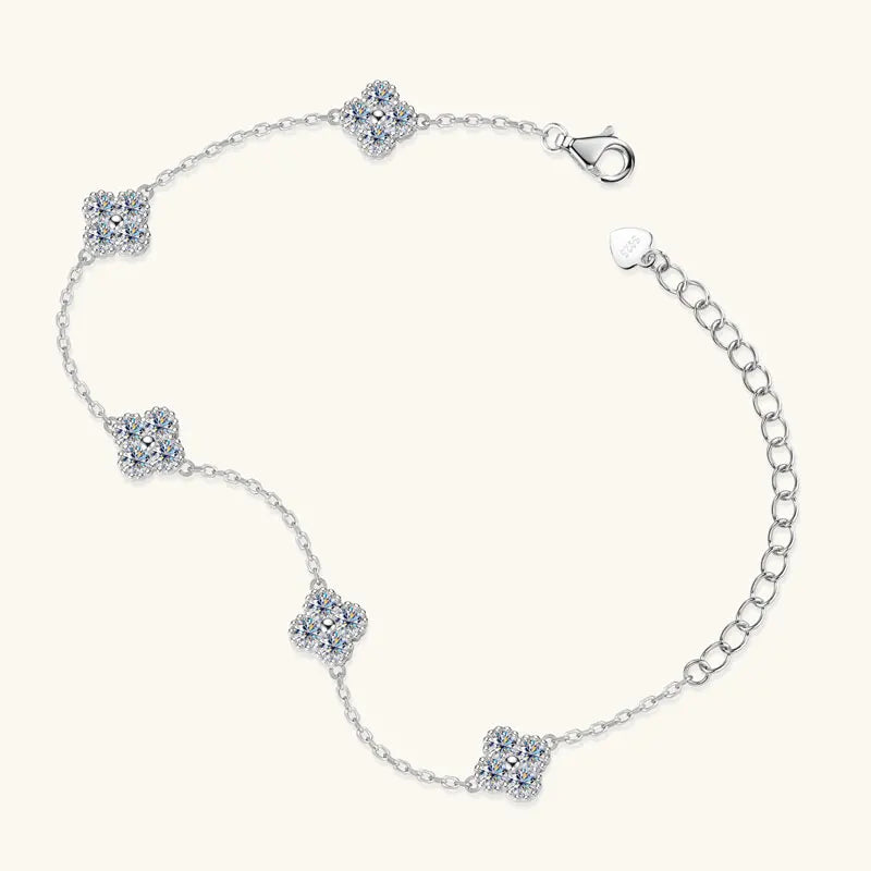 925 Silver Flower Clover Bracelet Moissanite 3mm - 18k Gold Plated