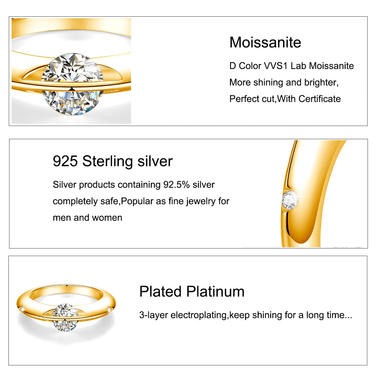 Rotate Moissanite Rings - Solid S925 Silver Solitaire Classic Band