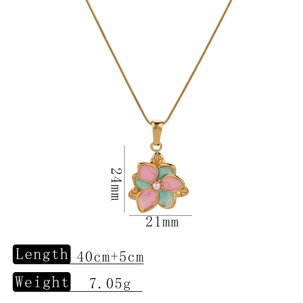 Minimalist Trendy Stainless Steel Flower Gold-Plated Pendant Necklaces