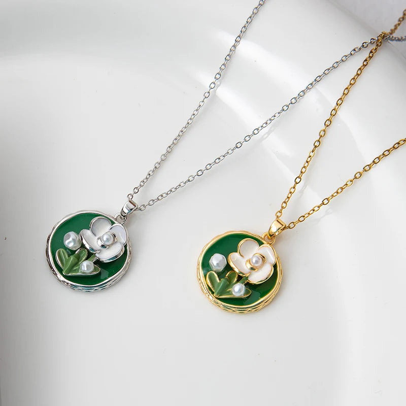 Stainless Steel Colorful Drop Oil Flower Heart Necklace