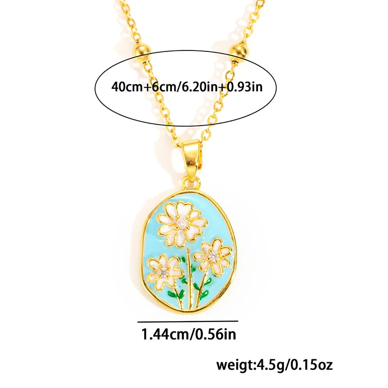 Stainless Steel Colorful Drop Oil Flower Heart Necklace