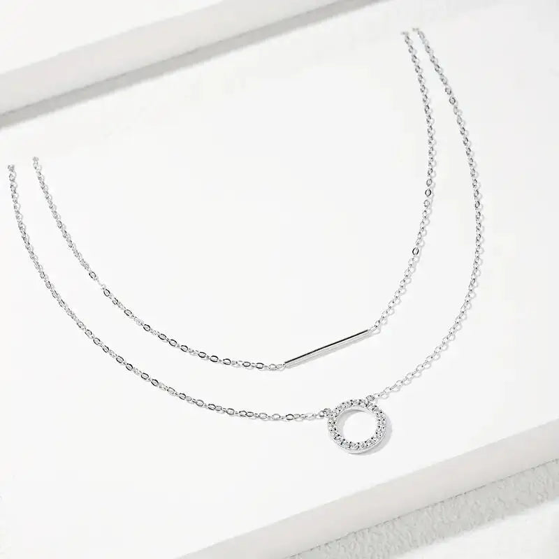 925 Sterling Silver & Moissanite Loop Pendant Necklace Double Layer