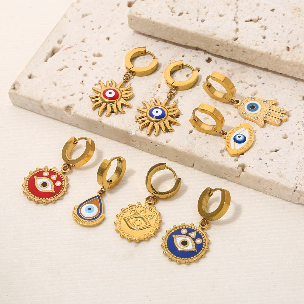 Stainless steel Turkish Evil Eye Earring Dangles Personalized Enamel Jewelry