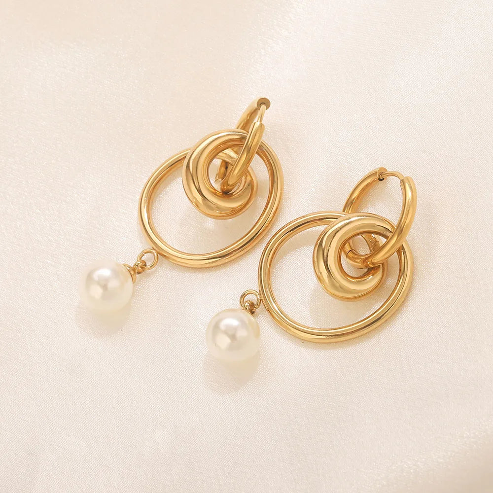 Simple Fashion Style Stainless Steel Women's Earrings Gold-Plated Waterproof Pendant Earrings Daily Jewelry Accessories