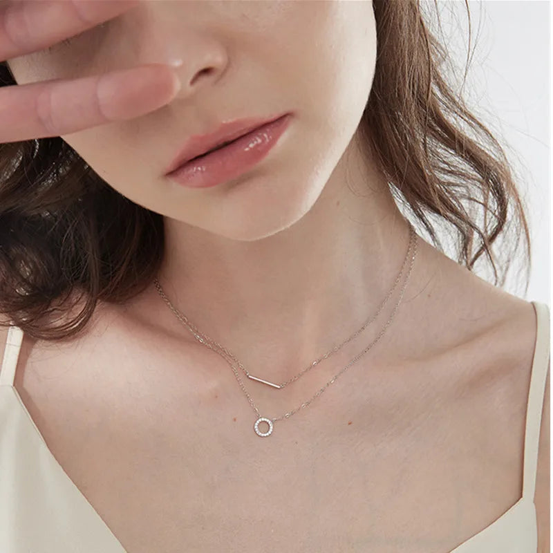 925 Sterling Silver & Moissanite Loop Pendant Necklace Double Layer