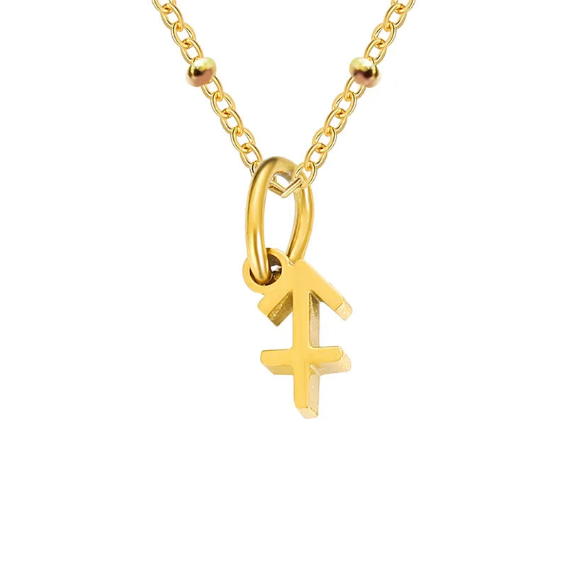 Stainless Steel  Classic Zodiac Gold Color Beads Chain Necklace