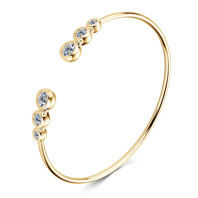 Simple Open Ended Bracelets Cuff Silver 925 D Color Moissanite Bracelet
