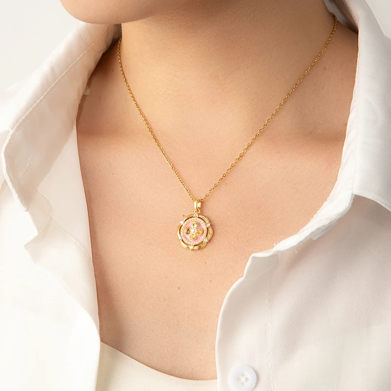 Stainless Steel Colorful Drop Oil Flower Heart Necklace