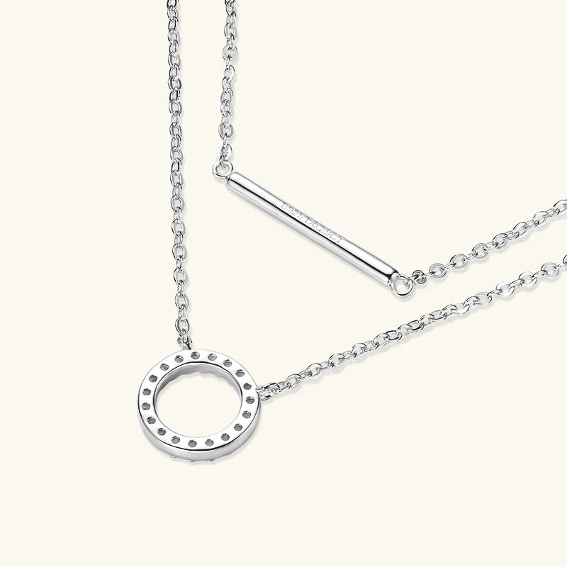 925 Sterling Silver & Moissanite Loop Pendant Necklace Double Layer