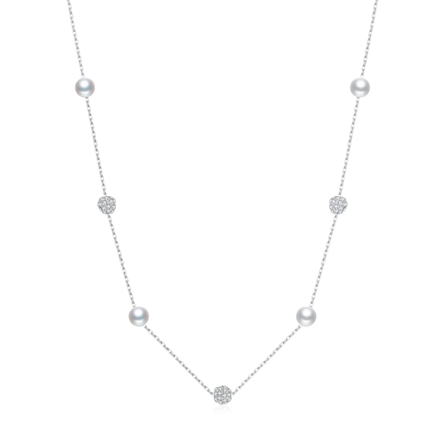925 Sterling Silver Zircon Beads &Pearl Chain Necklaces