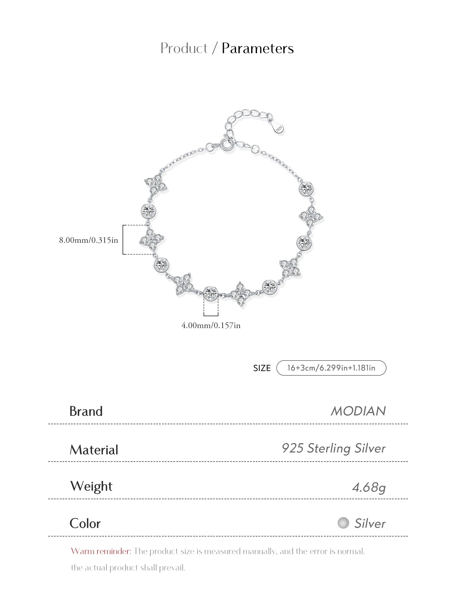 925 Sterling Silver Exquisite Dazzling Lucky Four-Leaf Clover Clear Zirconia Charm Bracelet