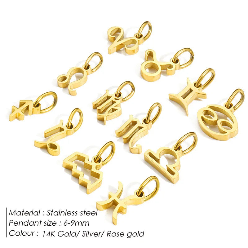 Stainless Steel  Classic Zodiac Gold Color Beads Chain Necklace