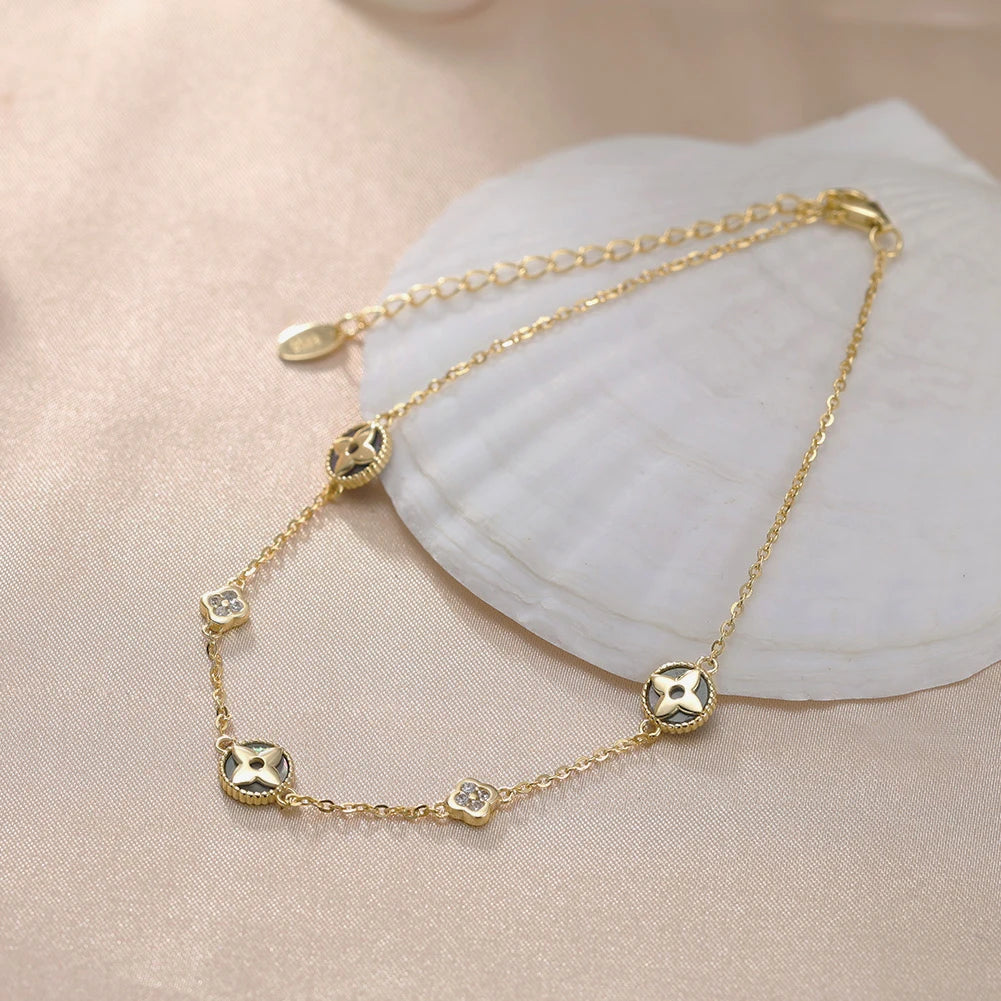 Glimora 925 Sterling Silver Four Leaf Clover Anklet