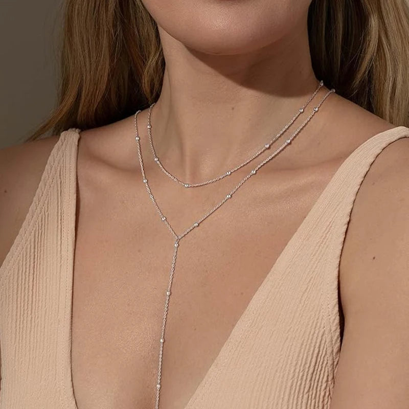 Dainty Long Necklace 14k Gold Plated Y-Shaped Pendant Necklace Trendy