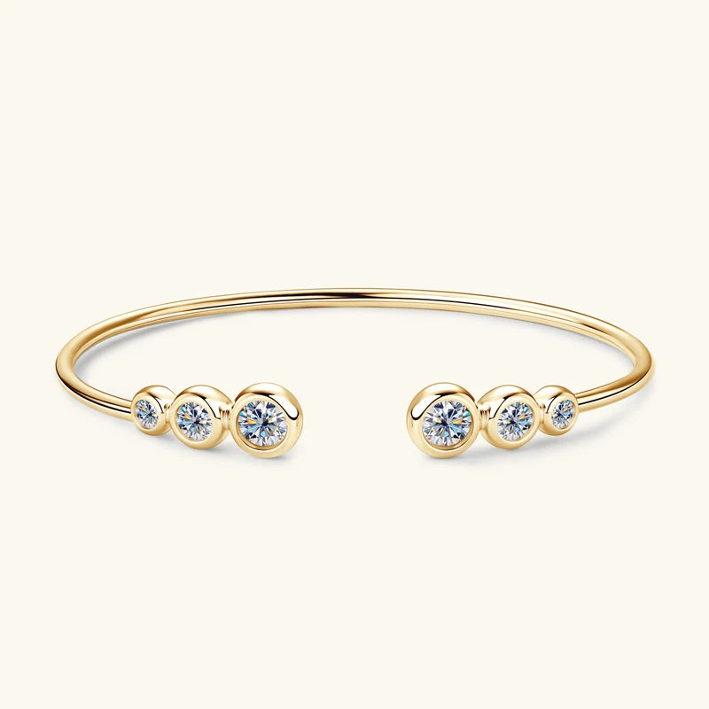 Simple Open Ended Bracelets Cuff Silver 925 D Color Moissanite Bracelet