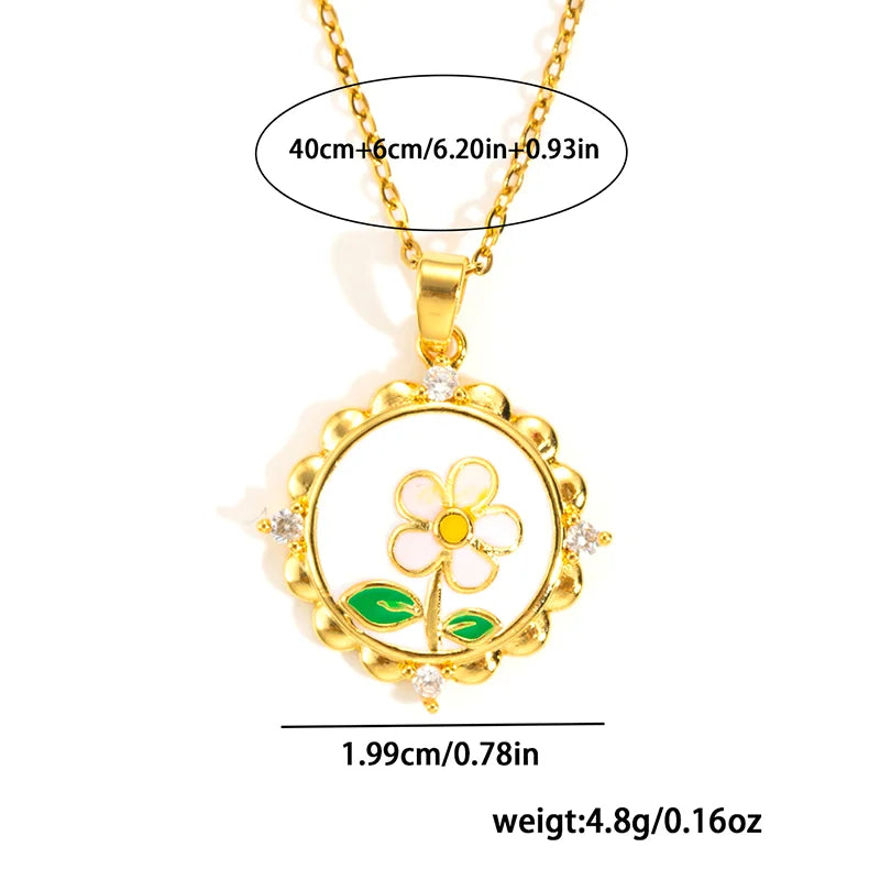 Stainless Steel Colorful Drop Oil Flower Heart Necklace