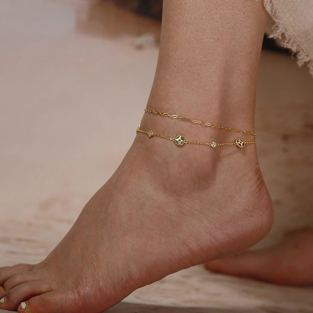 Glimora 925 Sterling Silver Four Leaf Clover Anklet